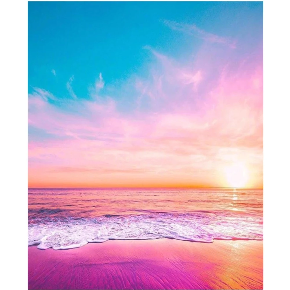 

5D DIY Diamond Painting Full Circle Diamond Beach Wave Embroidery Set Cross Stitch Mosaic Decoration Gift