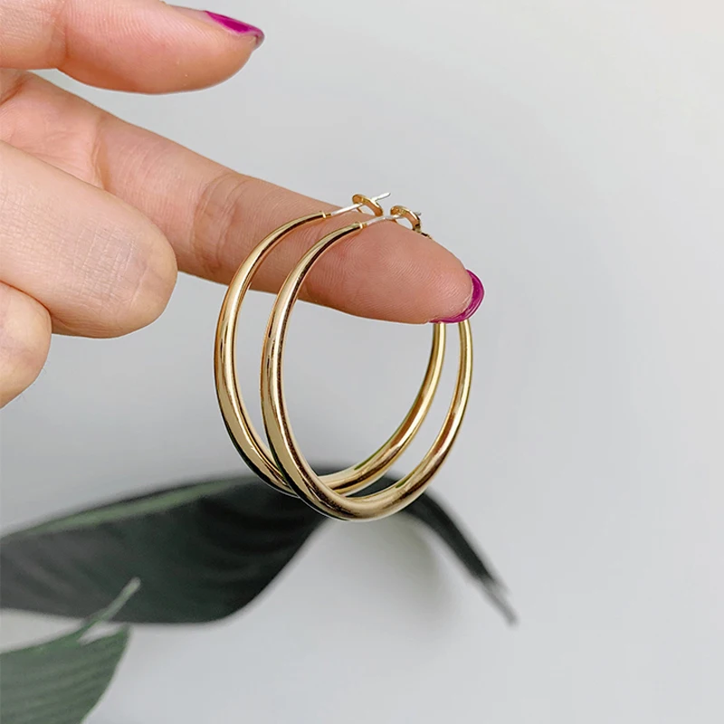 Позолоченные медные серьги в форме фигурного кольца женские массивные кольца геометрические латунные серьги минималистичные