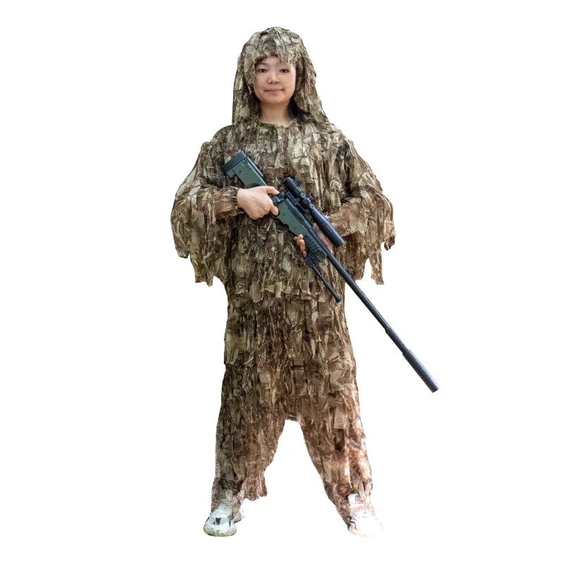 Costume Ghillie Adulte Camouflage 3D Feuillage Forêt Jungle Armée, Avec Deux Chapeaux Inclus