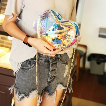 

2020 new women Laser Love Transparent Shoulder Messenger Bag Lady purse Bag Cute Soft Girl Chain Bag bolso mujer itabag