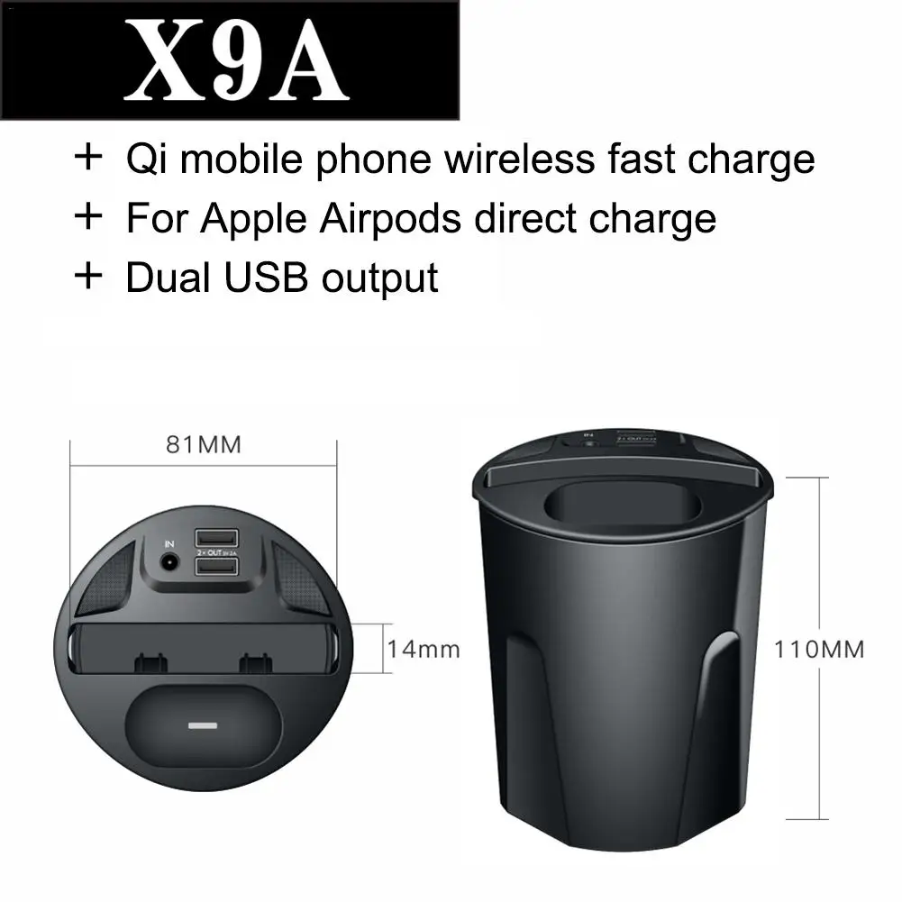 5/7/10W Wireless Car Charger Water Cup Shape Charging Box With Dual USB for Samsung XS MAX/XR/X/8PLUS Phone Charger Case
