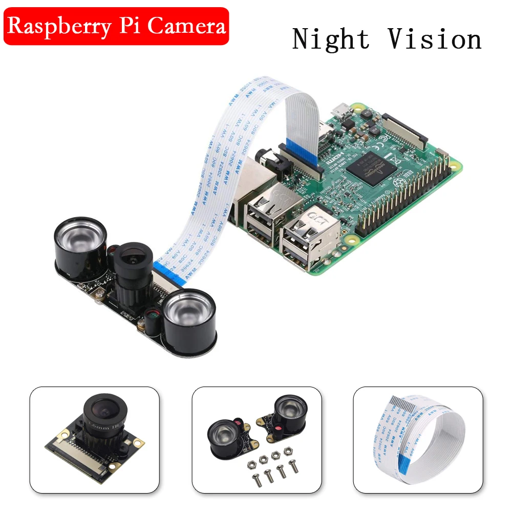 Видеокамера ночного видения Raspberry Pi 5 Мп с фокусным расстоянием и кабелем FFC для 4 3