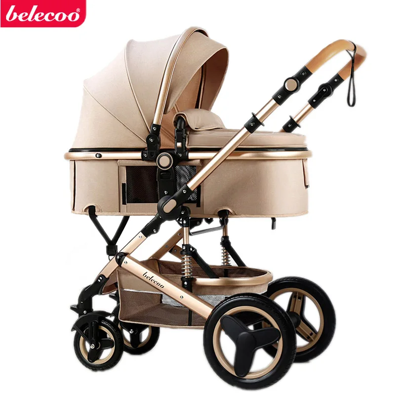 Belecoo Baby Stroller 2 in 1 High Landscape Stroller Reclining Baby Carriage Foldable Stroller Baby Bassinet Puchair