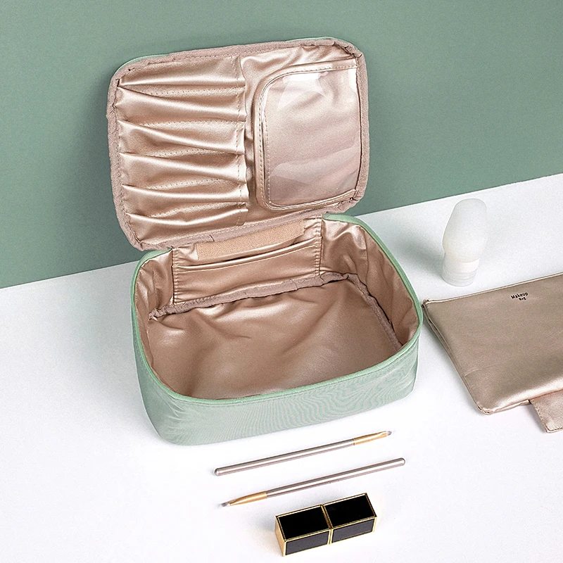 Large Capacity Zipper Cosmetic Bags Women's Makeup Case Lipstick Toiletry Tote Suitcase Makeup Bag Brush Organizer for Woman Tra