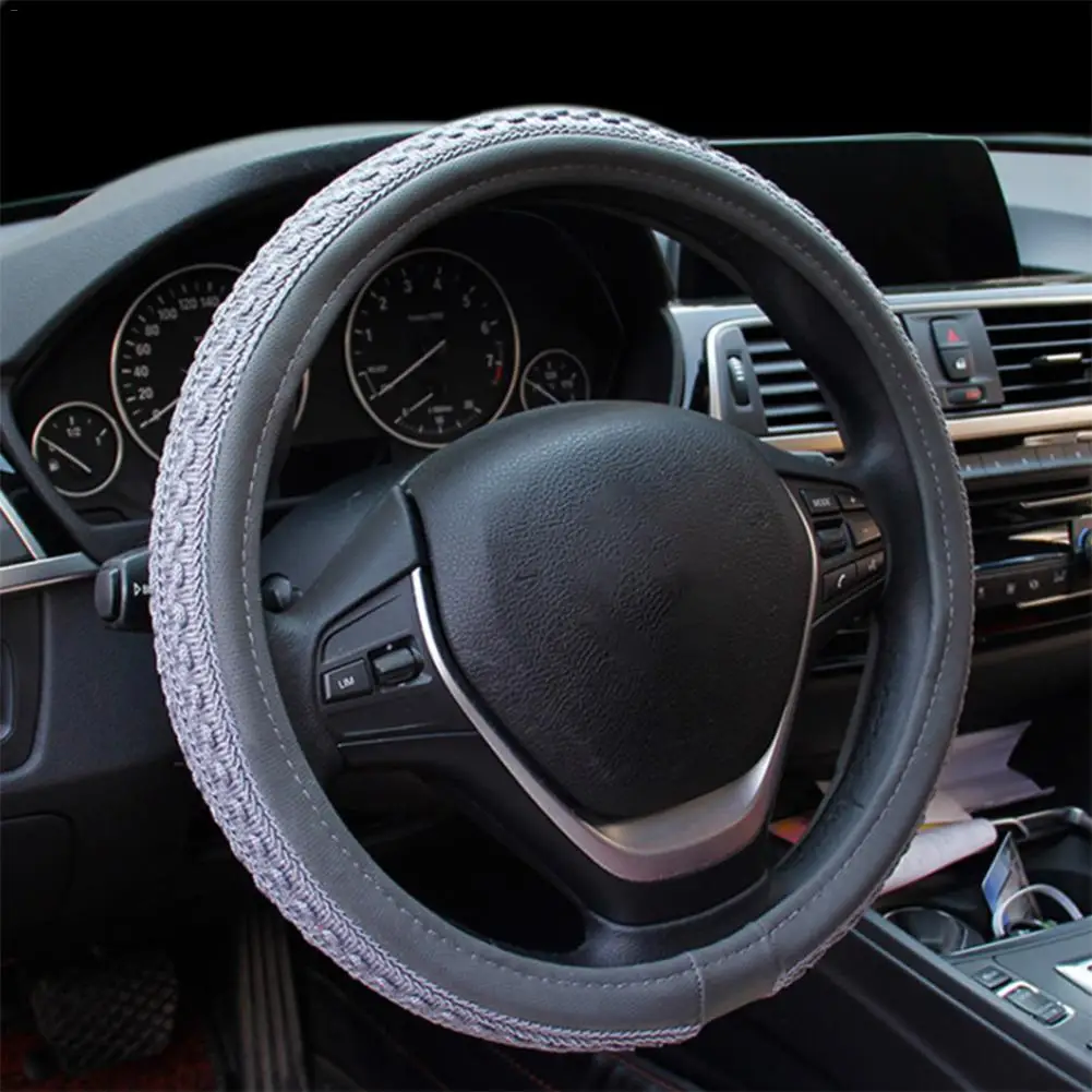 Универсальная кожаная крышка рулевого колеса автомобиля с иглами и нитью диаметр искусственной кожи 38 см противоскользящая Крышка Рулевого управления