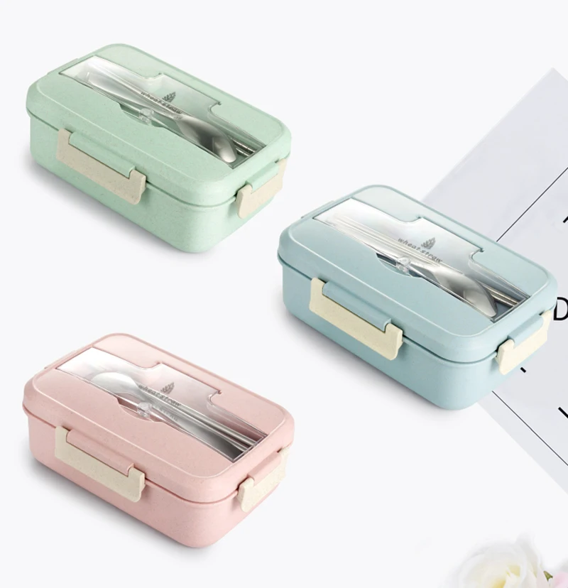 TUUTH Microwave Lunch Box Wheat Straw Dinnerware Food Storage Container Children Kids School Office Portable Bento Box B3