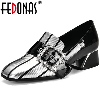 

FEDONAS Sweet Rhinestone Genuine Leather Shoes For Ladies Top Quality High Heels Pumps 2020 Summer Working Shoes Woman Heels