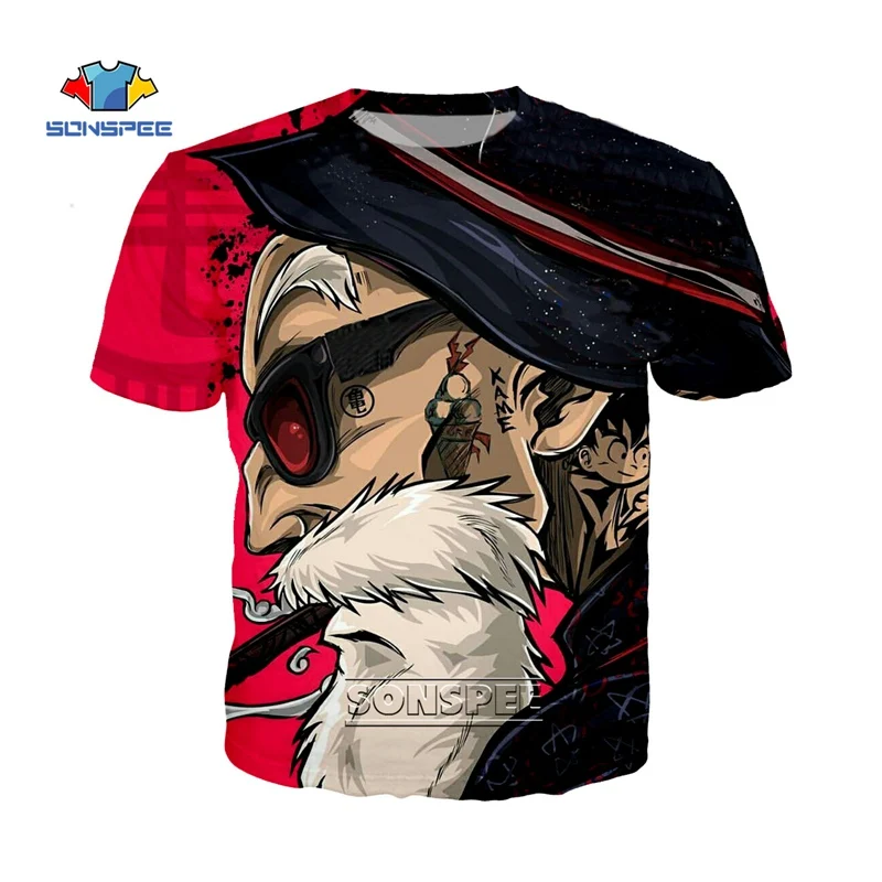 

SONSPEE Mens Summer Top TShirt Anime 3D Print Dragon Ball T-Shirts Oogway Tees Master Roshi Men Oversized Streetwear T Shirt
