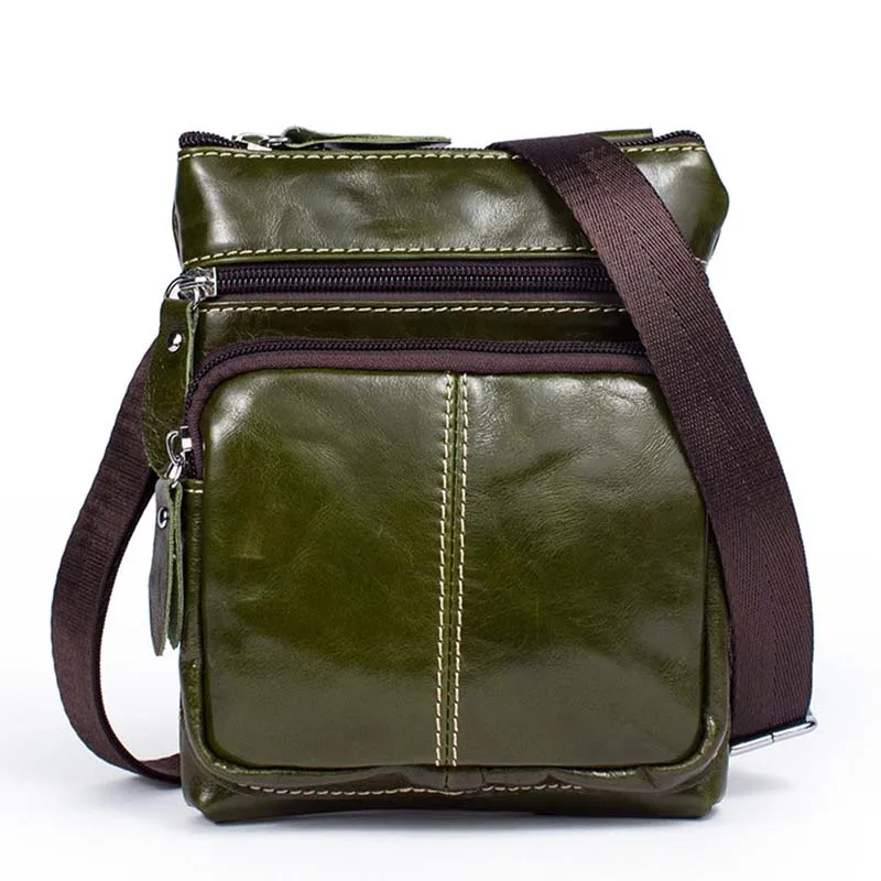 Light green Бренд GO-LUCK, Мужская мини сумка на плечо из натуральной кожи, мужские сумки-мессенджеры из воловьей кожи, повседневный чехол-кошелек для мобильного телефона, чехол - Цвет: Light green