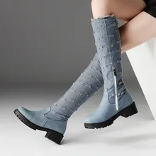 Г. Новые высокие сапоги на плоской подошве женские матовые сапоги из кожи пу под замшу зимняя обувь для верховой езды без застежки Zapatos De Mujer#3