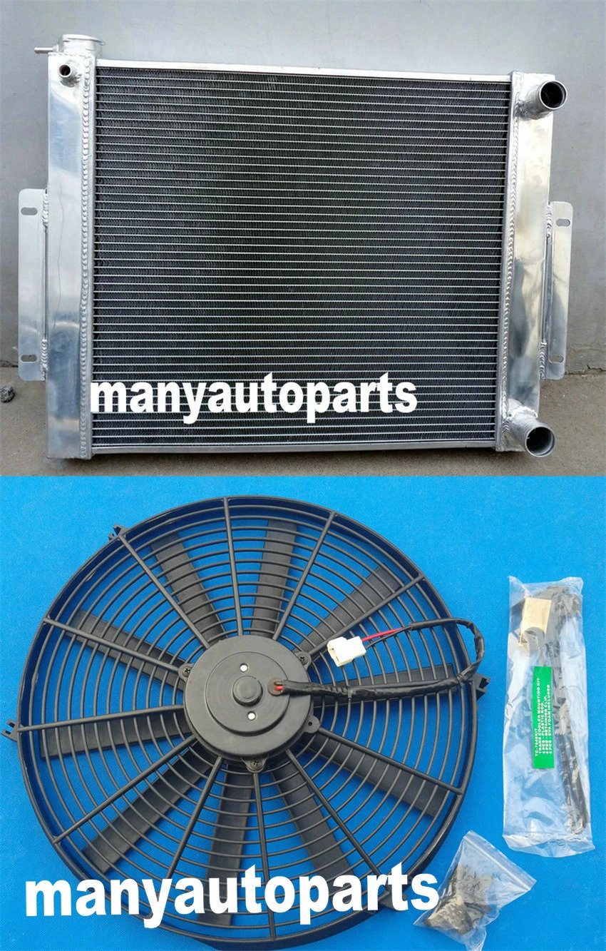 Radiador de aluminio + ventilador para JEEP CJ7, con CHEVY V8 LS MT 1976 1986 CJ partes| - AliExpress
