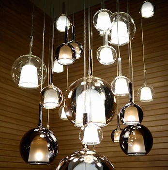 

Nordic modern restaurant lamp bed head simple creative bar bubble glass small pendant lamp multi combination stair used