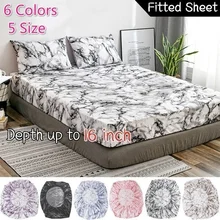 1 2 3Pcs Elastic Fitted Sheet Deep Pockets Up To 16 Inches Marble Printed Brushed Microfiber