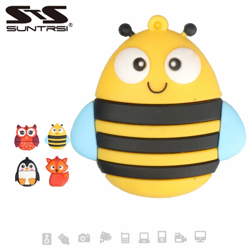 

Suntrsi usb Flash Drive 2.0 64GB Cartoon bee 32GB fox pendrive 128G 16GB owl pen drive 8GB usb флешка Memory Stick gift For PC