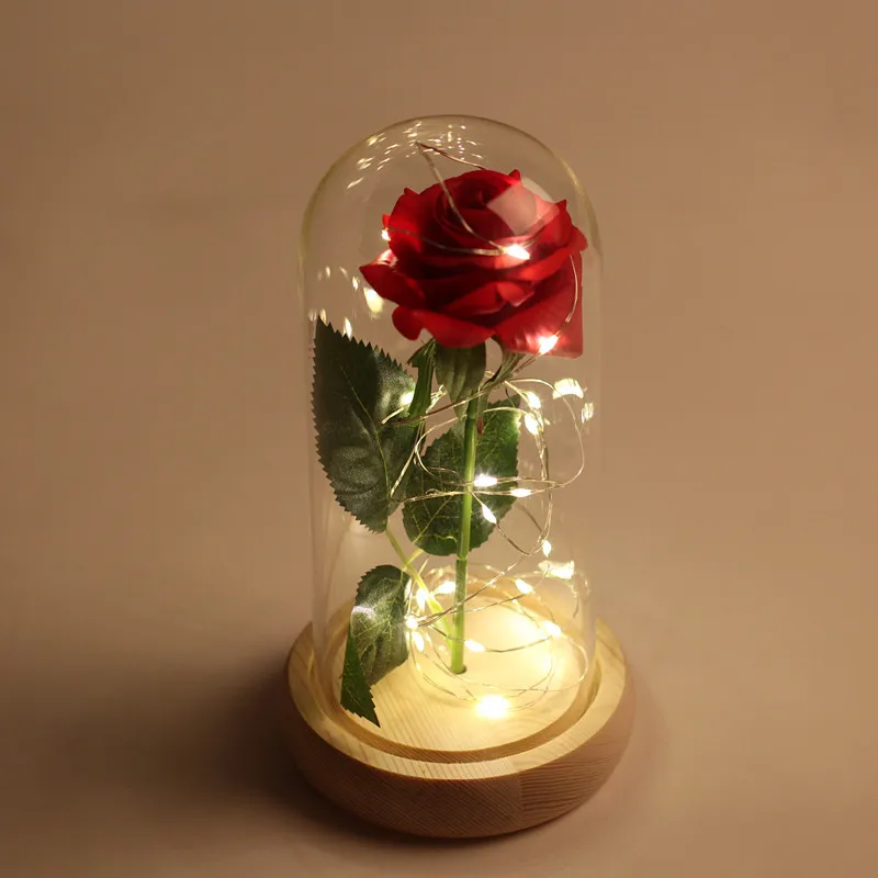 Günstig Schönheit und das biest rose in glas dome, Künstliche blumen rot gefälschte rose weihnachten hochzeit dekorationen, valentinstag geschenk