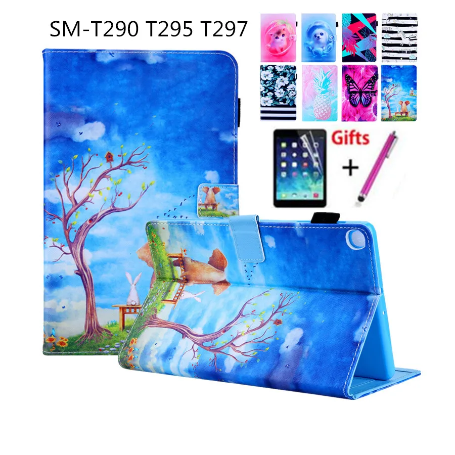 

Tab a 8.0 2019 Cover Funda Tablet Card Slot For Samsung tab A 8.0 2019 SM-T290 T295 T297 Cartoon Patterns PU leather Stand Shell