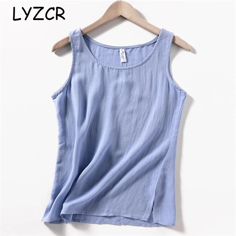 Блузка LYZCR Женская хлопковая без рукавов повседневный Белый Топ рубашка на лето |
