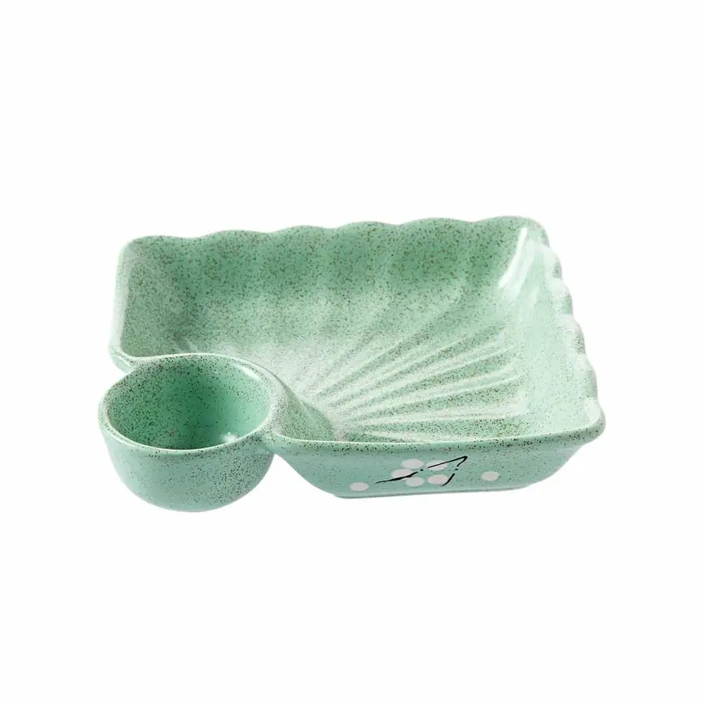 Посуда для пельменей тарелка для суши с блюдцем посуда горчичного цвета чаша японская керамика лоток - Цвет: Зеленый