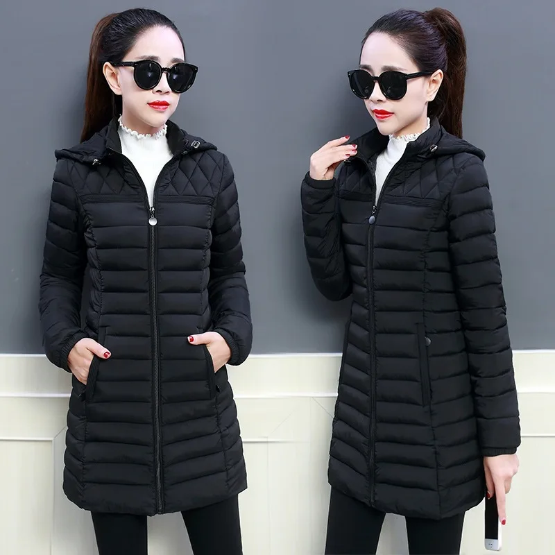 

2019 Women Winter Hooded Warm Coat Slim Plus Size 5XL Candy Color Cotton Padded Basic Jacket Female Medium-long jaqueta feminina