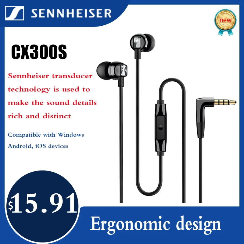 

Sennheiser CX300S 3.5mm Wired Stereo Headset Pure Bass Earphones Sport Earbuds Noise Reduction Headphone for iPhone/Samsung