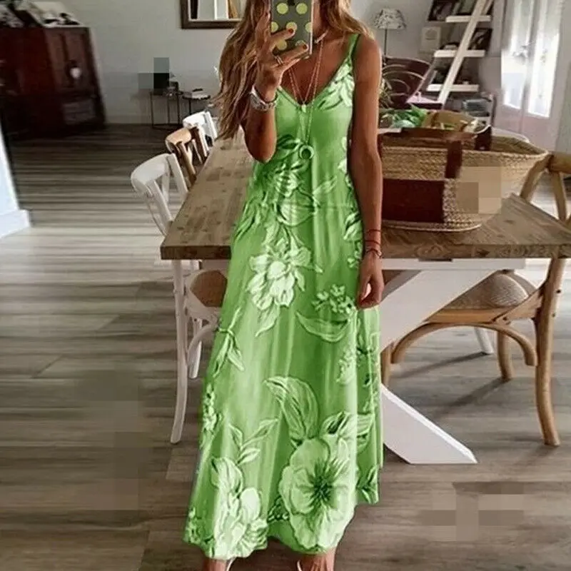 Elegant Women Boho Dress Vintage Floral Sleeveless Holiday Long Maxi Dress 2020 Summer Beachwear Sundress Fashion Clothes