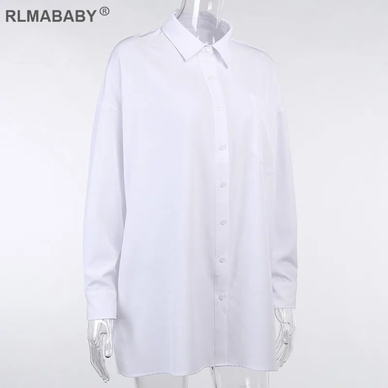 Boyfriends Loose Sexy White Blouse Shirts Elegant Turn-Down Collar Lantern Sleeve Oversize Women Blouse Casual Fashion Shirts