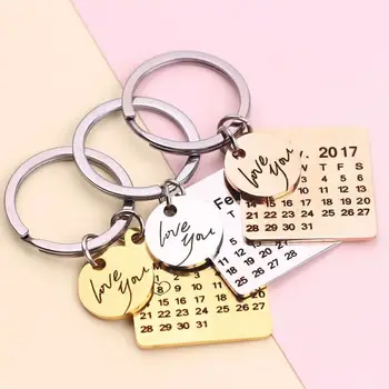 

Personality Calendar Keychain Hand Carved Calendar Highlighted with Heart Date Keyring Stainless Steel Private Custom Key Chain