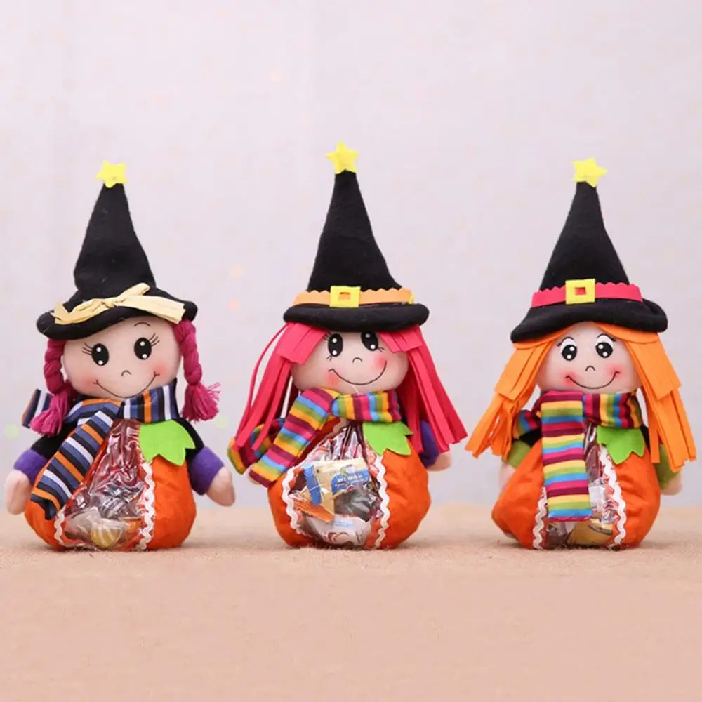 

Halloween Witch Doll Shape Candy Container Trick Treat Halloween Desk Baby Room Decoration Halloween Witch Candy Zipper Bag