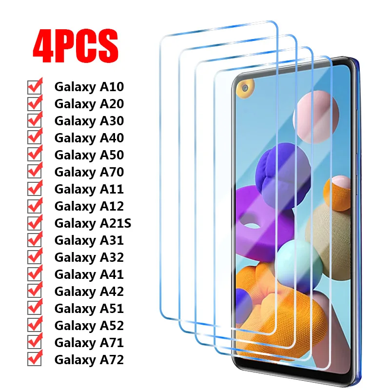 4 в 1 Защитное стекло для Samsung Galaxy A52 A51 A32 A31 A72 A71 A12 закаленное A21S A21 A50 A70 A40 A30 |