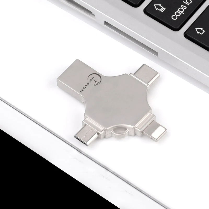  New INGELON 4 In 1 Design USB Flash Drive For iphone USB 3.0 128GB Memory Stick OTG Pen Drive 16GB 