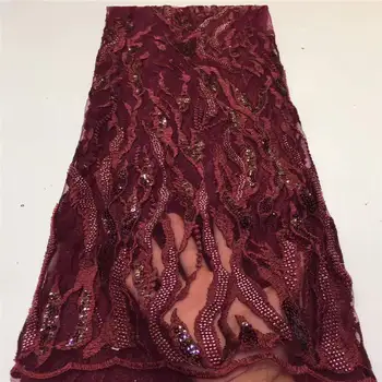 

2020 Latest Sequins Lace Fabric African Nigerian Tulle Lace Fabric for Indian Wedding Red Sequins Velvet Lace Fabric LYX08E