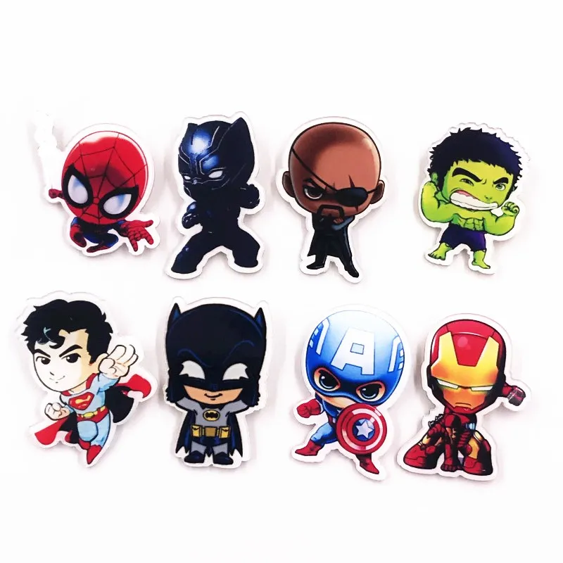 

8pcs/lot Marvel Avengers Icons Acrylic Brooch Pins Badge Anime Figure Super Heros Pins Button Badge Backpack diy Clothes