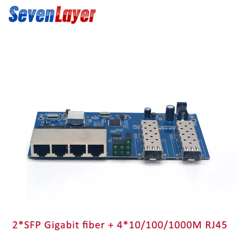 10/100/1000 м 4 RJ45 UTP и 2 SFP волоконно-оптический медиаконвертер Gigabit Ethernet коммутационная плата PCBA 2 шт