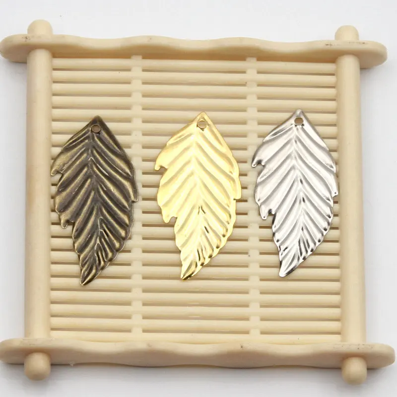 

Gold/Bronze/Silver 50pcs Alloy Leaves Charm Pendants 16x33mm For DIY Jewelry Making Necklace Bracelet Connection Accessories