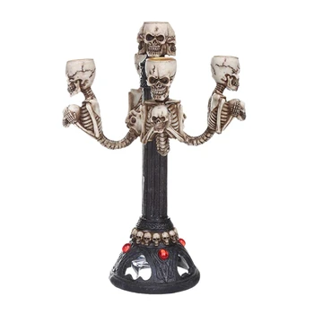 

Halloween Skull Candlestick Holder Scary Resin Skull Candlestick Ornament Halloween Party Decoration Props