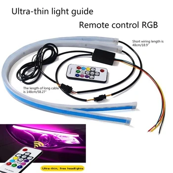 

2Pcs Car Sequential Flowing RGB Daytime Running Light DRL Remote Multi Color LED Light Strip Turn Signal Lights