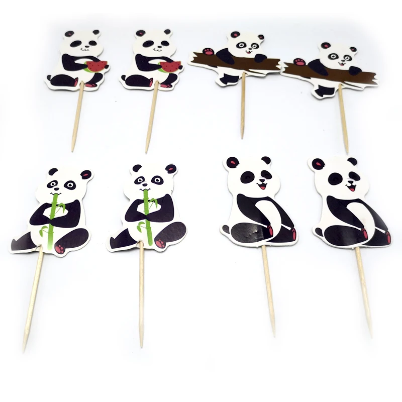 

24pc/lot Birthday Party Lovely Panda Theme Cupcake Toppers with Sticks Happy Baby Shower Kids Boys Favors Decoration Cake Topper