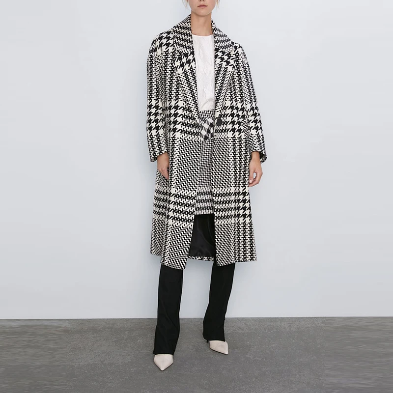 Женское шерстяное пальто, клетчатое шерстяное пальто, Женское пальто с отложным воротником, шерстяные куртки, Тренч, зима-осень, длинное пальто, XB9298