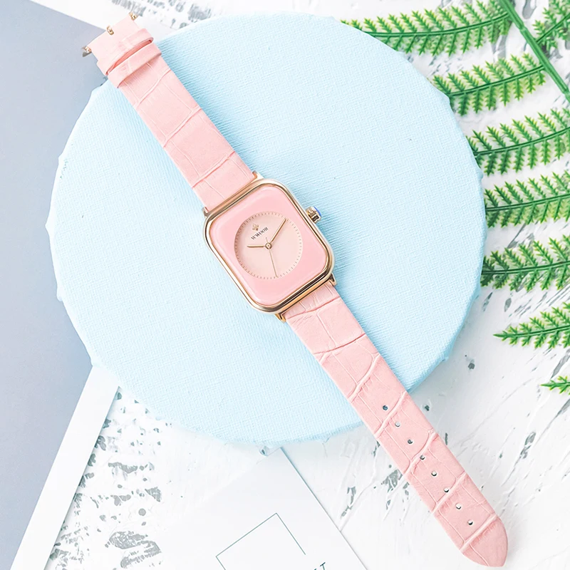 WWOOR Rectangle Watches For Women Fashion Pink Ladies Watch 2023 Top Brand Luxury Geneva Design Quartz Leather Girls Wrist Watch