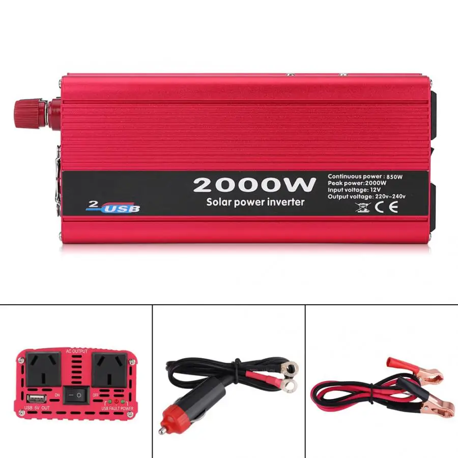 2000W DC 12V дo AC 110V Мощность преобразователь W/двойная розетка для дома автомобиля на открытом воздухе Применение автомобиля Мощность инвертор