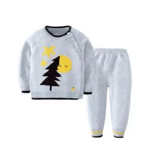 Г. Вязаный осенний свитер для маленьких девочек и мальчиков детская трикотажная одежда для малышей с длинными рукавами комплект из 2 предметов(топ+ штаны