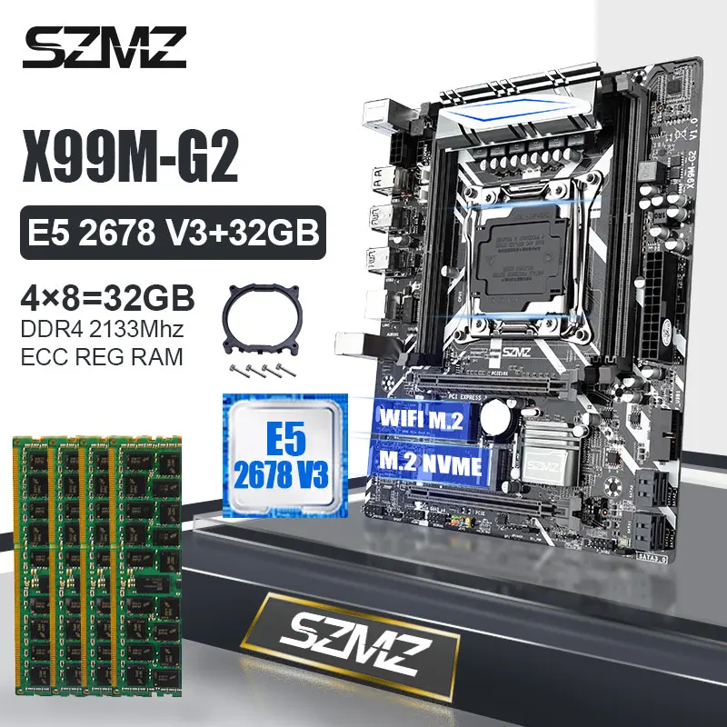 SZMZ X99M G2 LGA2011 V3 набор материнских плат с Ксеон E5 2678V3 процессор 4*8 ГБ DDR4 2133 МГц ECC REG