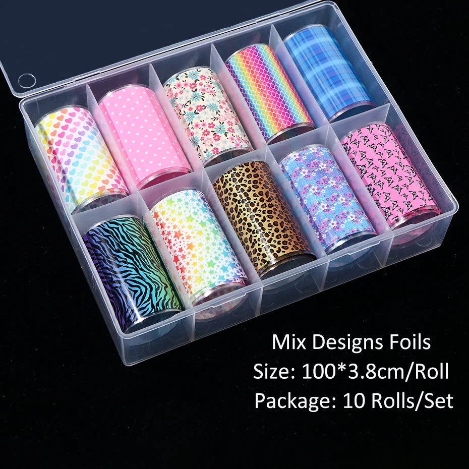 10 шт Голографическая фольга для ногтей, набор леопардовых цветов, бабочек, переводные наклейки для ногтей, наклейки для маникюра, украшения для ногтей SAXKC74
