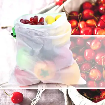 

9/12pcs Reusable Mesh Produce Bags Washable Grocery Fruit Vegetable Kitchen Storage Bag for Grocery Shopping Storage