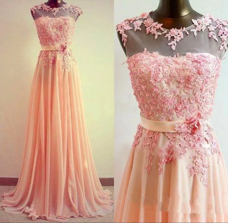 

2018 Long Prom gown With Pearl Beaded Lace Applique Blush Cheap Sleeveless Formal Party Gown robe de soiree bridesmaid dresses