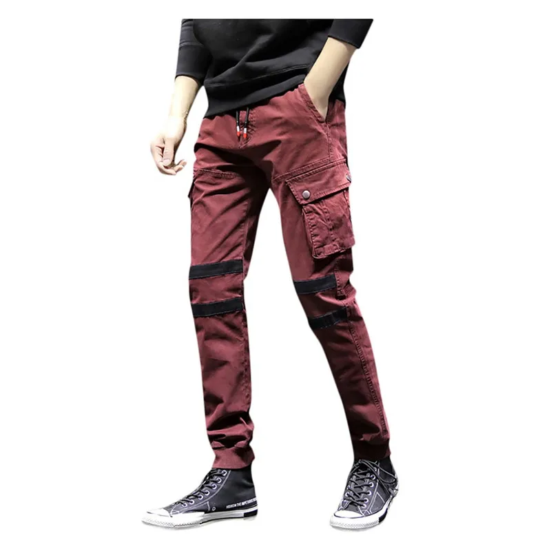 Флисовые теплые зимние брюки карго мужские повседневные свободные с несколькими карманами мужская одежда Slim Fit повседневные штаны джоггеры - Цвет: Red