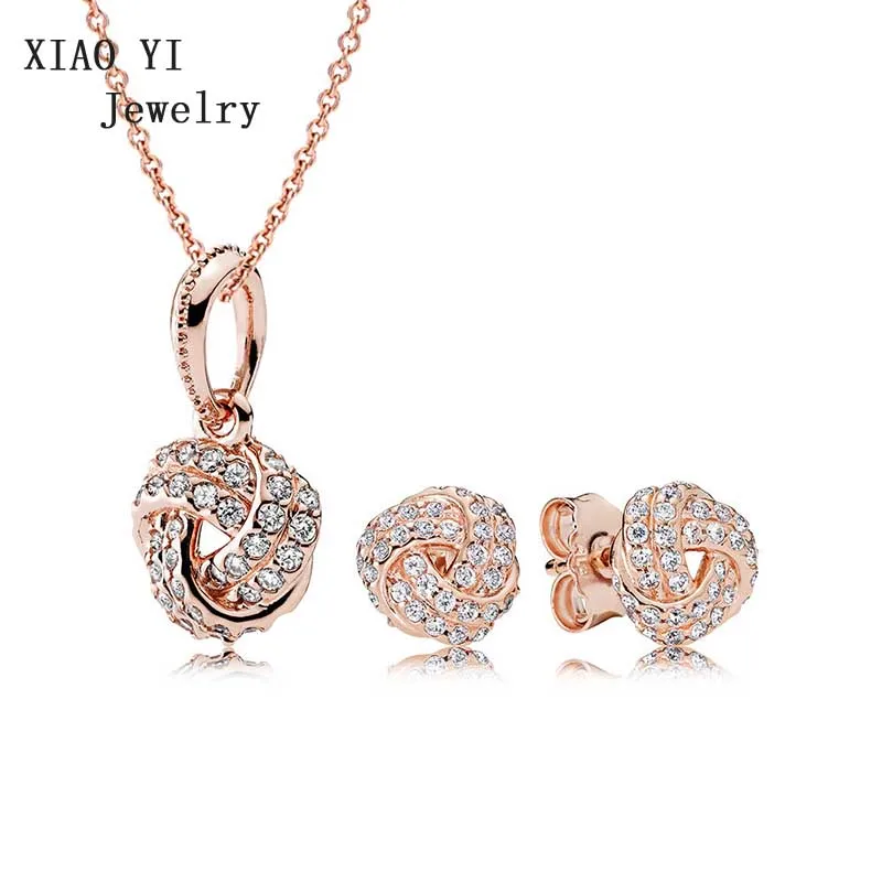 XIAOYI, 925 пробы, Серебряная роза, сверкающая любовь, подарочный набор, подходит для шарма, оригинальное ожерелье, женский ювелирный набор