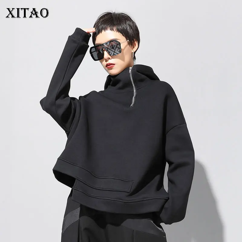 Черная Женская толстовка XITAO модная новая нестандартная плиссированная