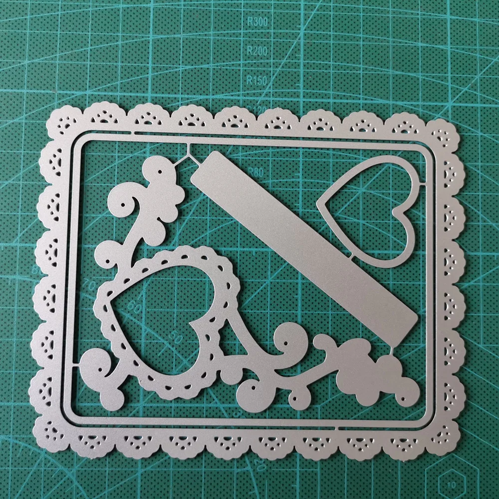 5 Pcs Rectangle Lace Frame Metal Cutting Dies Heart Decoration Stencils for DIY Scrapbooking Album Stamp Paper Card Embossing | Дом и сад