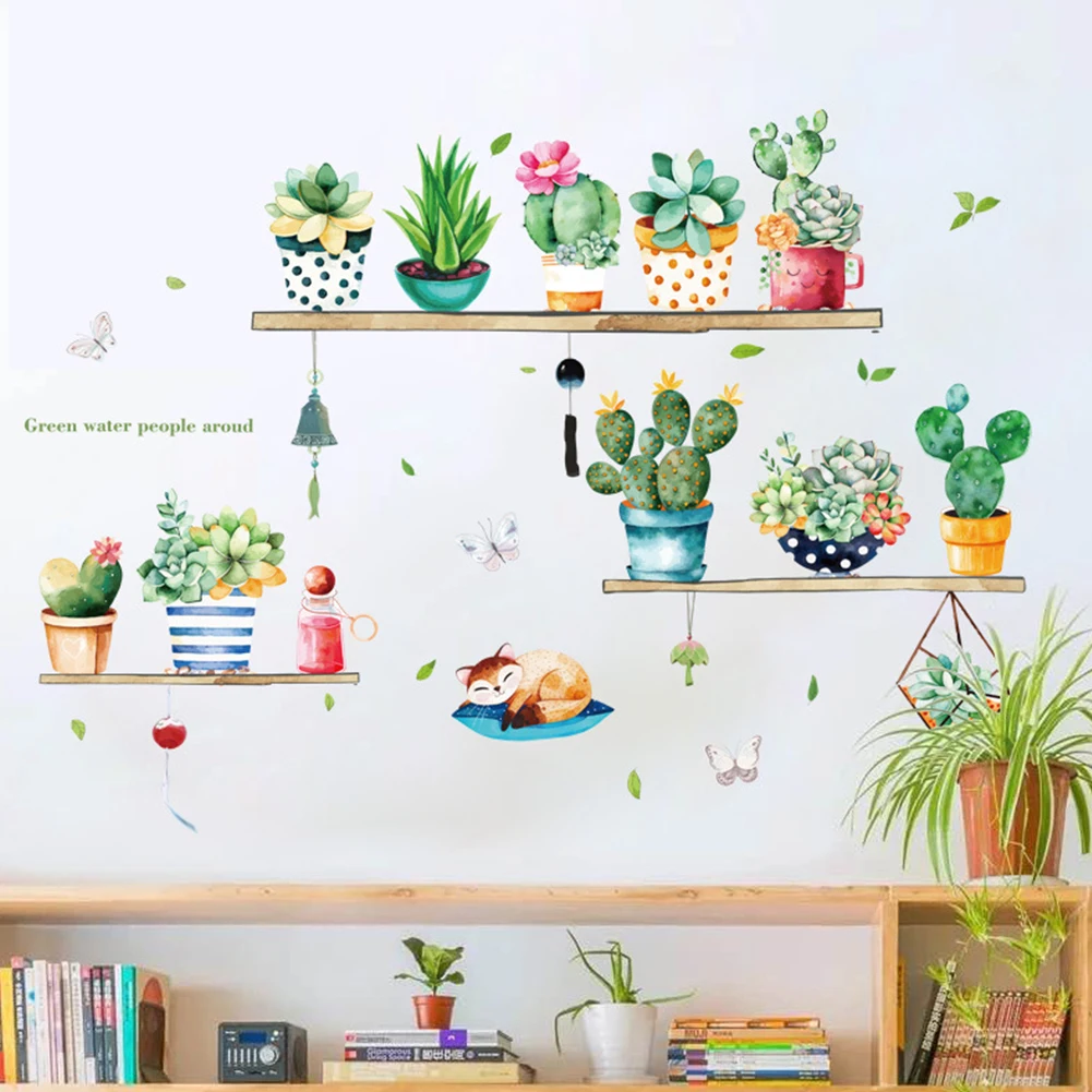 Kitchen Home Decor Living Room Adhesive Garden Flower Butterfly Mural Plant Bonsai Bedroom Background Art Decals Moistureproof | Дом и сад